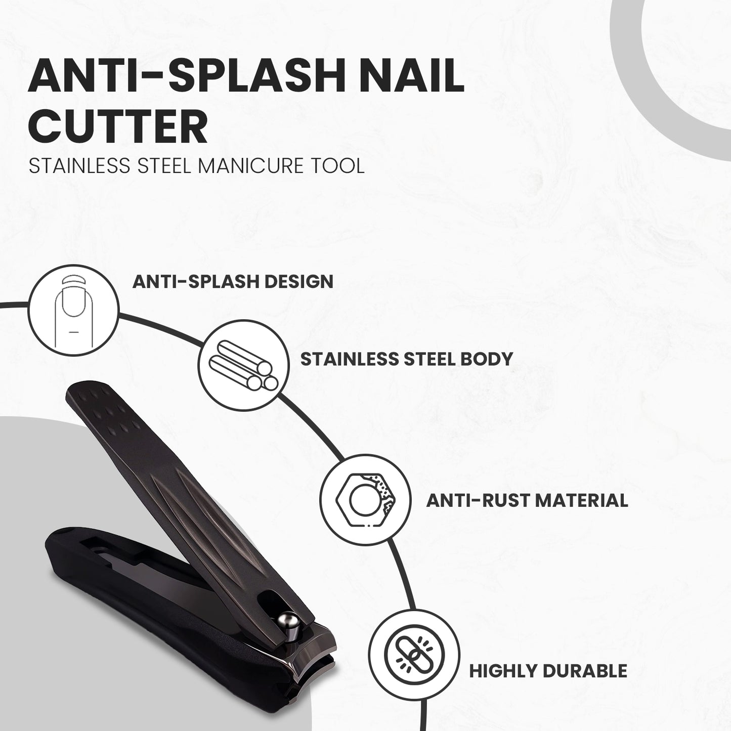 Black Stainless Steel Nail Clippers with Catcher