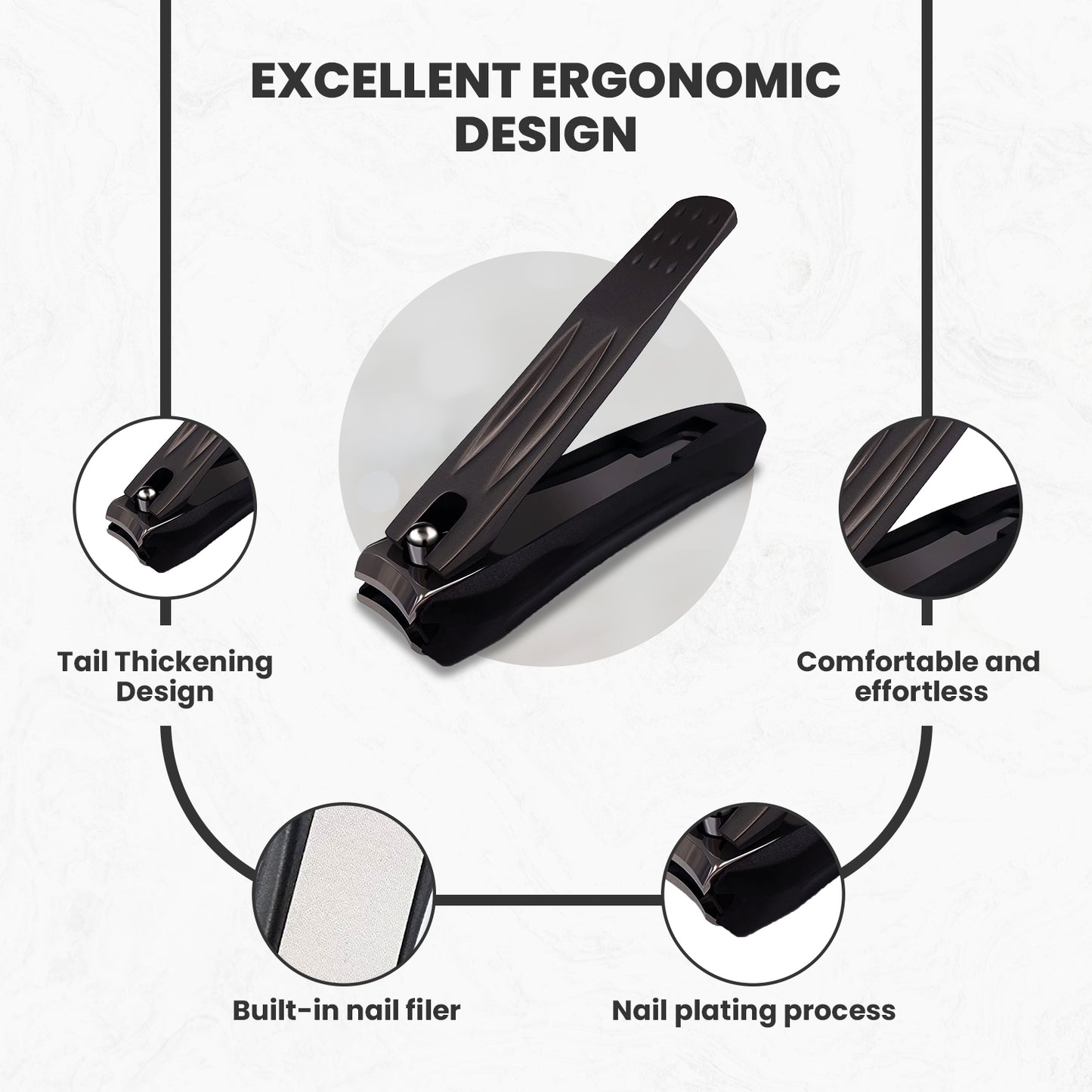 Black Stainless Steel Nail Clippers with Catcher